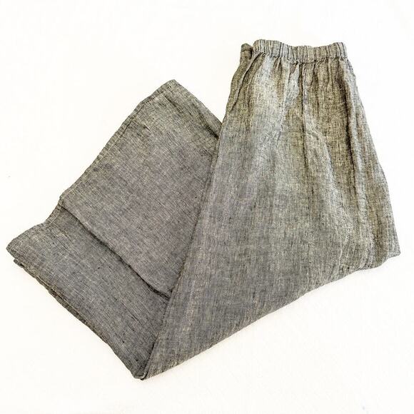 Flax Heather Gray Long Midi Skirt 100% Linen Patterned Stretch Waistband Size L - Picture 4 of 5